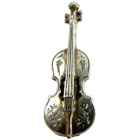 Victorian Silver Violin Or Cello Brooch Pin Hmk 1891 Sterling Silver