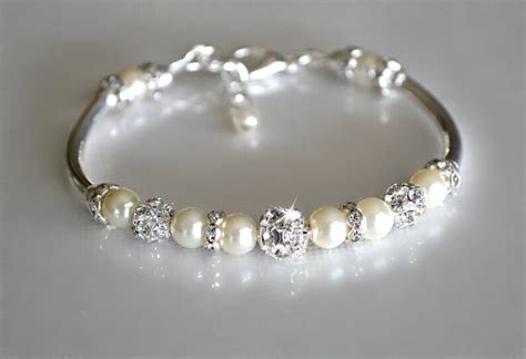 Pearl And Crystal Bridal Bangle Bracelet Etsy