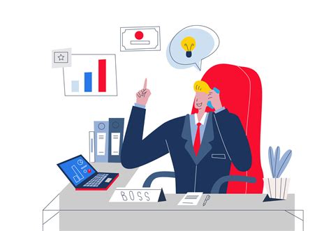 Handsome Boss Manage Company At Office Desk Vector Illustration 217737