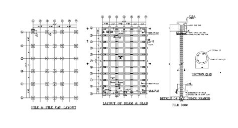 Layouts Of Beam Slab And Pile Cap Details Are Given In This Autocad