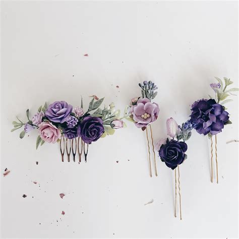 Flower Hair Pins Lilac Hair Flowers Set Of Hair Pins Bridal Etsy
