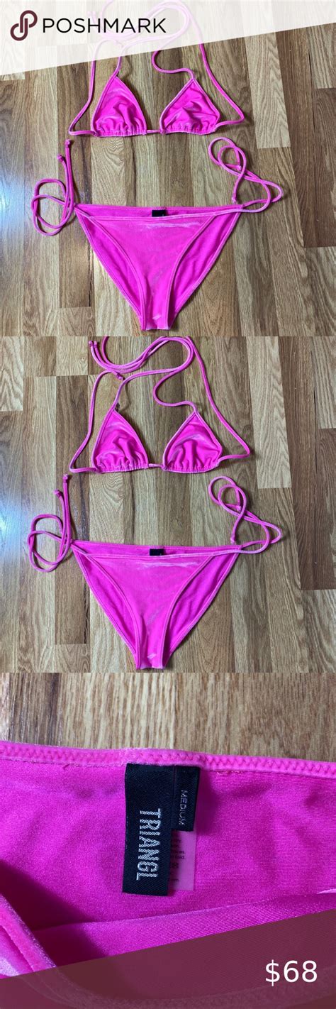 bright pink velvet triangl bikini set triangle bikini bikinis my xxx hot girl