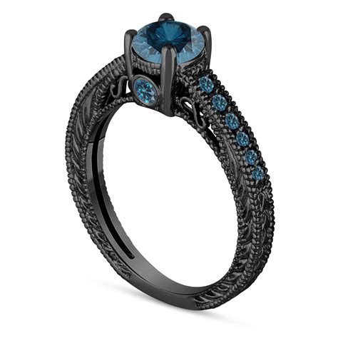 Mounting glistening natural diamonds in a perfect balance of design. Blue Diamond Engagement Ring, Wedding Ring Unique 14K ...