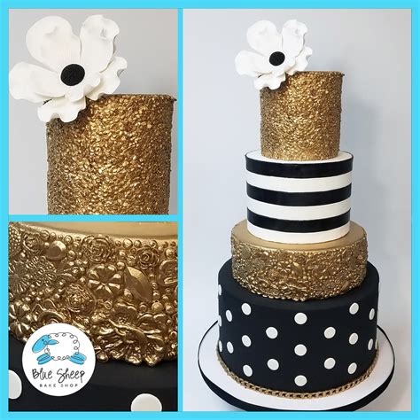 Black White And Gold 40th Birthday Cake Blue Sheep Bake Shop