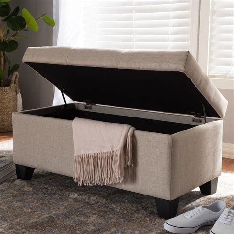 Contemporary Storage Bench Ottoman Plush Fabric Upholstered Accent Seat