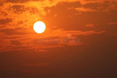 Sunset On Red Orange Green Sky Back Soft Evening Cloud Over Space Stock
