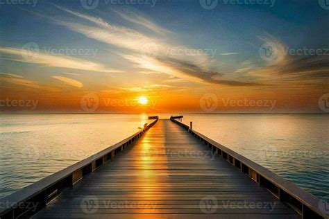 A Wooden Pier Stretches Out Into The Ocean At Sunset Ai Generated