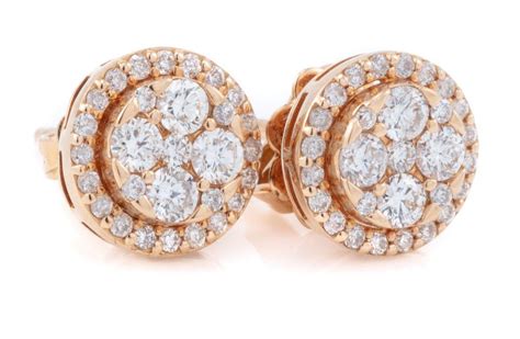 Ct Rose Gold Diamond Cluster Stud Earrings Earrings Jewellery