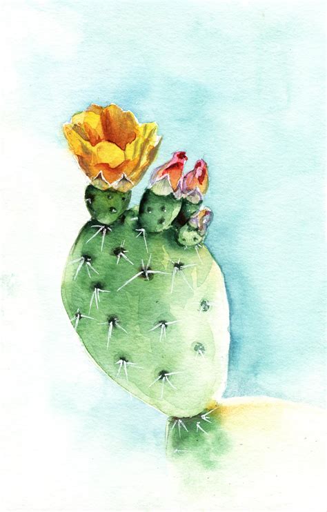 Cactus Flower Original Watercolor Susan Leinen Design