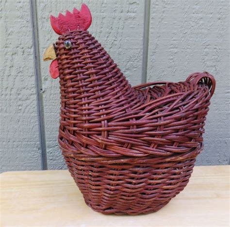 Chicken Wicker Basket Country Rooster Basket Small Wicker Lidded Basket Wicker Baskets