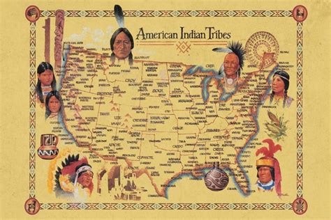 Native American Art Decor Tribes Map Posters Wall Art