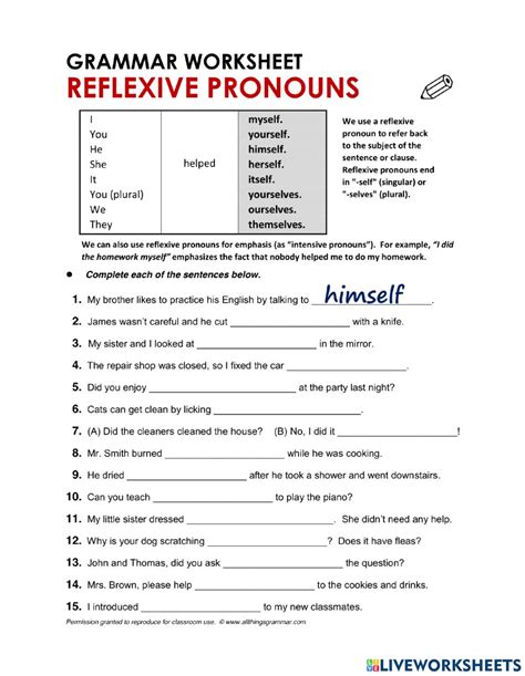 Grammar Pronouns Worksheet