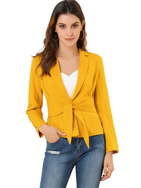 buy allegra k women s tie waist notched lapel work office crop blazer jacket x large yellow at