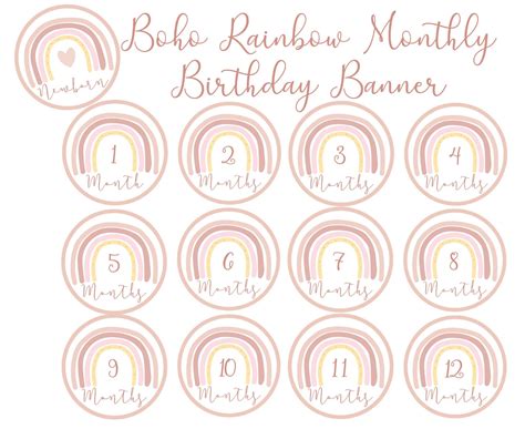 First Birthday Monthly Photo Banner Boho Rainbows Muted Etsy In 2021 Photo Banner Boho