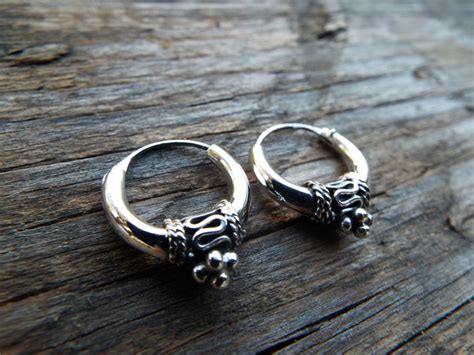 Sterling Silver Bali Hoop Earrings Handmade Jewelry