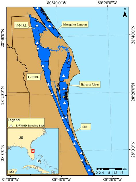 Map Of Indian River Lagoon Irl Fl The Irl Is Divided Into Mosquito