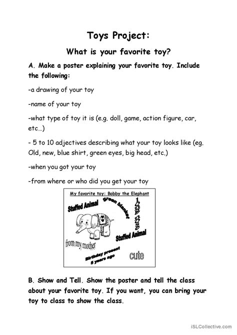 project on favorite toy english esl worksheets pdf and doc