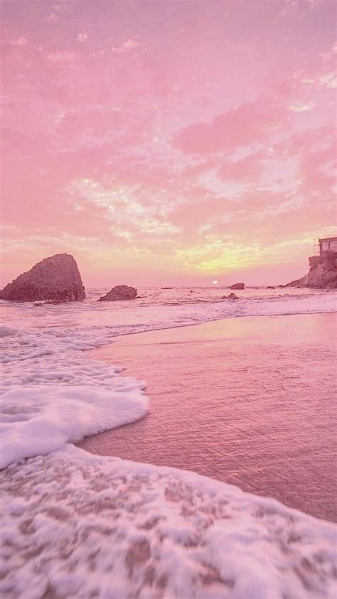 Sunset With Pastel Pink Yellow Vibes 90s Retro Iphone 7 Pink Beach