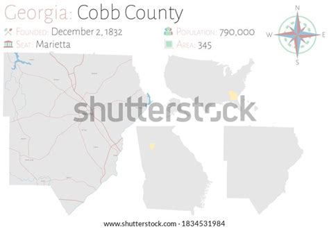 Large Detailed Map Cobb County Georgia Stock Vector Royalty Free