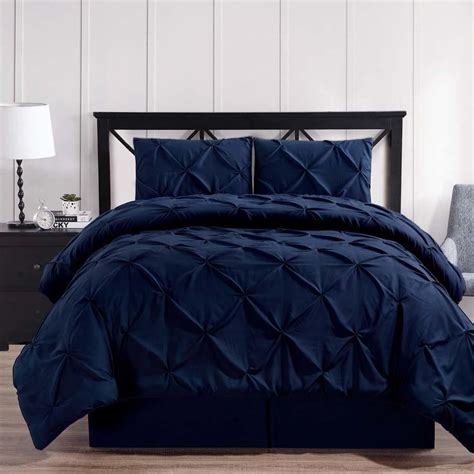 Luxury Soft Pinch Pleated Comforter Set In Navy Blue In 2021 Blue