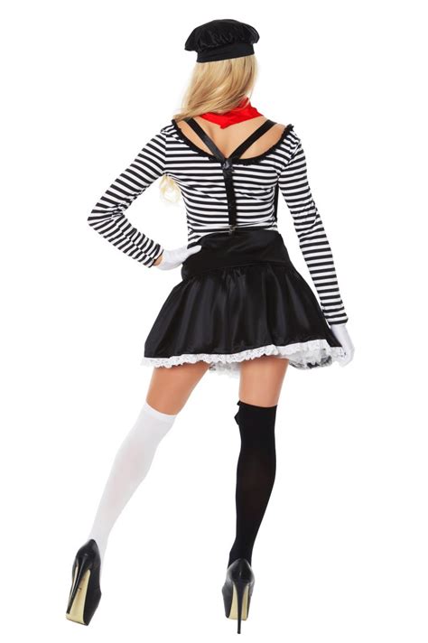 Ladies Mesmerizing Mime Costume French Artist Clown Circus Fancy Dress