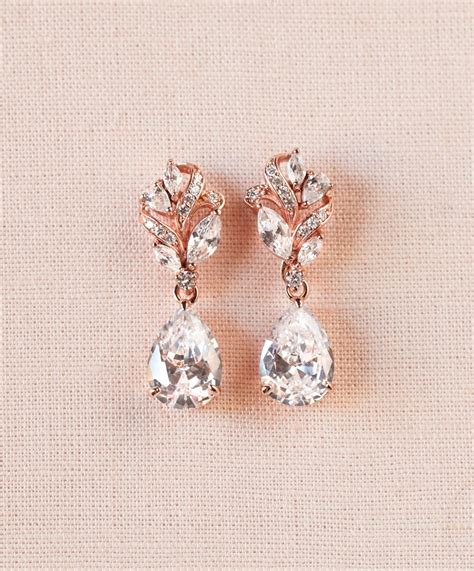 Gold Bridal Earrings Wedding Jewelry Rose Gold Bridal