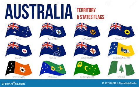 australia all states and territory flags waving vector illustration on white background stock