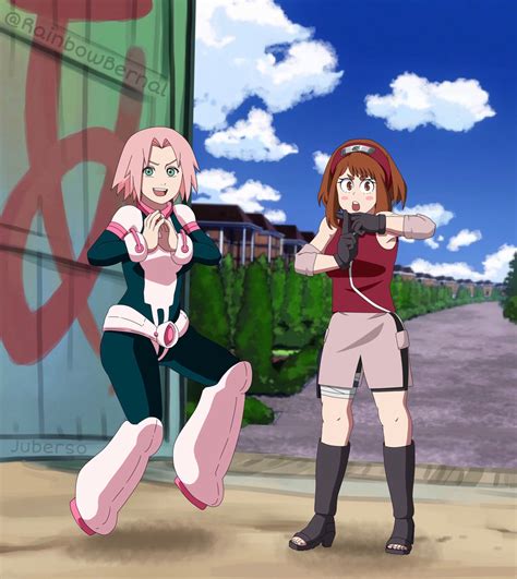 Sakura And Uraraka Naruto X Boku No Hero Academia Crossover