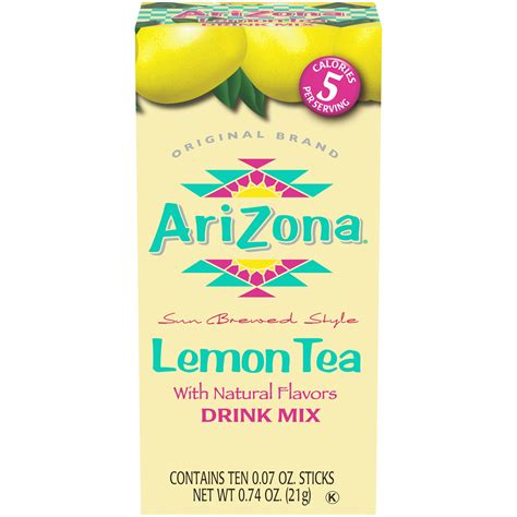 AriZona Lemon Iced Tea Naturally Flavored Powdered Drink Mix 10 Ct On