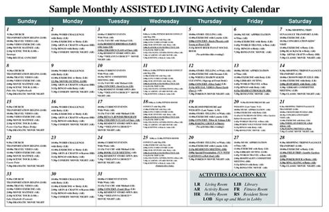 Sample Monthly Assisted Living Activity Calendar Pdf Senior Care