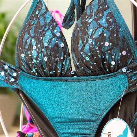 Teal Metallic Bikini With Lace Detail Etsy