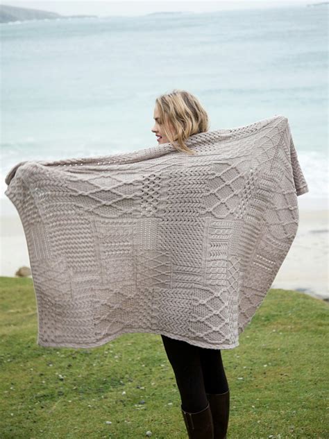 Knitted Throw With A Variety Of Traditional Aran Patterns Aran