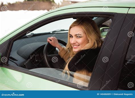 Beautiful Happy Blonde Girl On Car Window Stock Image Image Of Auto