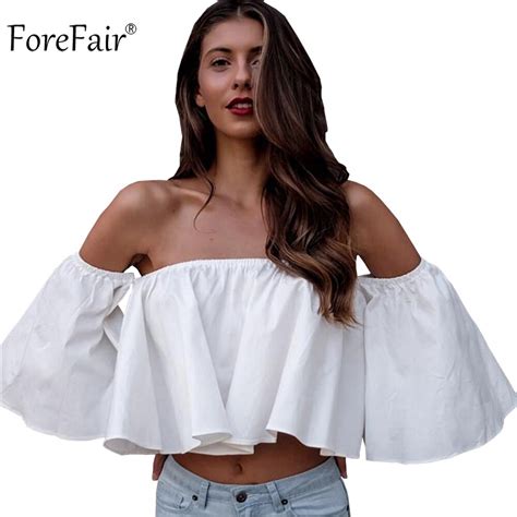 Buy Forefair Trendy White Ruffles Off Shoulder Crop Tops Women Summer Cotton