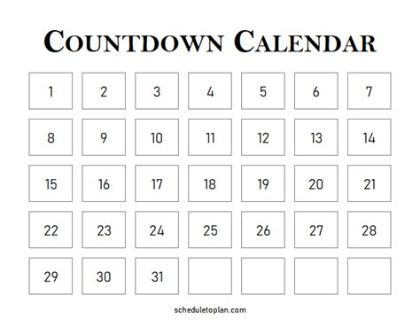 Free Printable Countdown Calendar Template Iar412ekag