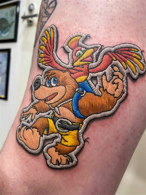 Patchwork Style Banjo Kazooie Tattoo Done At Authentic Ink Sydney By