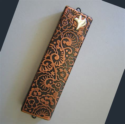 Etched Copper Mezuzah With Sterling Silver Shin Etsy