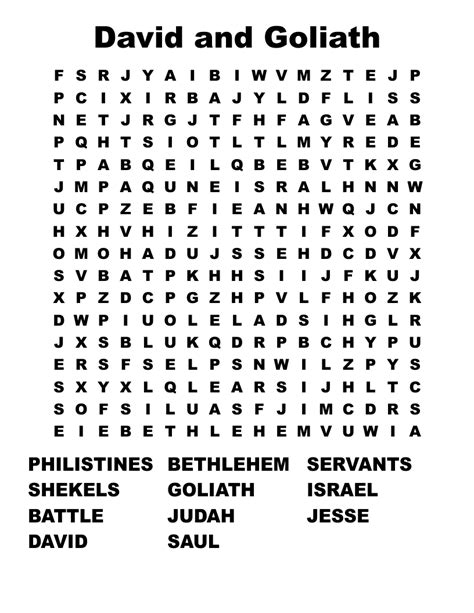 David And Goliath Word Search Free Printable Templates