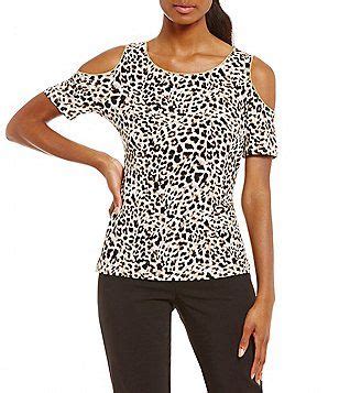 Calvin Klein Leopard Print Matte Jersey Cold Shoulder Top Tops