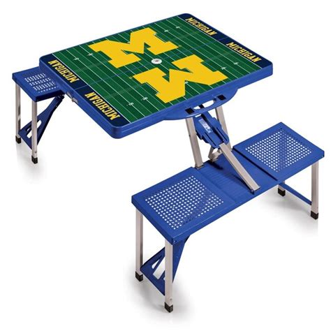 Picnic Time Michigan Wolverines 54 In Blue Plastic Rectangle Folding Picnic Table At