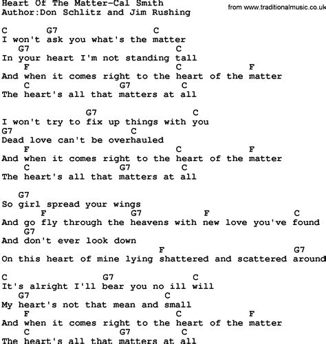 Country Music Heart Of The Matter Cal Smith Lyrics And Chords