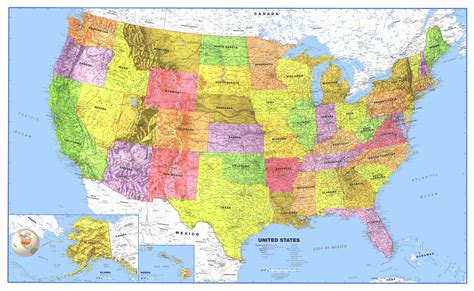 24x36 United States Classic Premier Blue Oceans 3d Wall Map