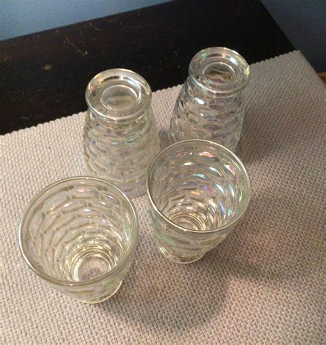Set Of 4 Vintage Iridescent Glassware By Federal Glass Yorktown 1960s Classic Thumbprint