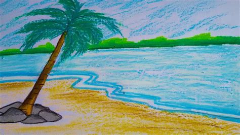 How To Draw A Scenery Of Sea Beach Draw Beach Scenery
