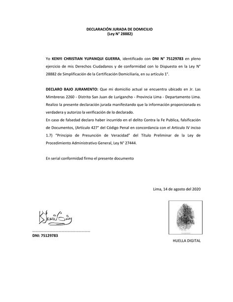 Declaracion Jurada Modelo De Declaracion Jurada Peru Notaris Images
