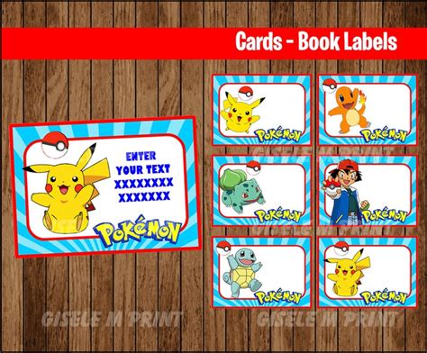 Pokemon Printable Cards Tags Book Labels Stickers Kids Etsy Book