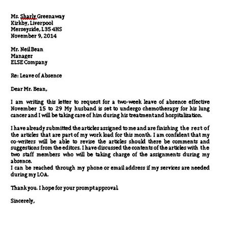 Sample Leave Of Absence Letter With The Proper Format PDF Word Mous Syusa