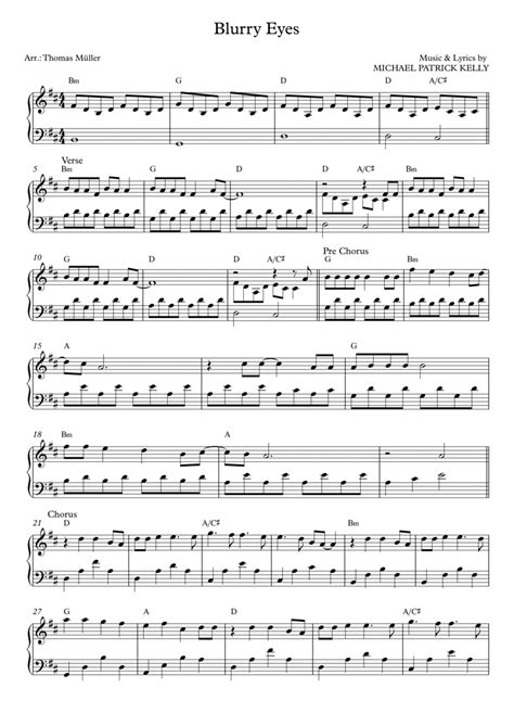 Blurry Eyes Sheet Music Michael Patrick Kelly Piano Solo