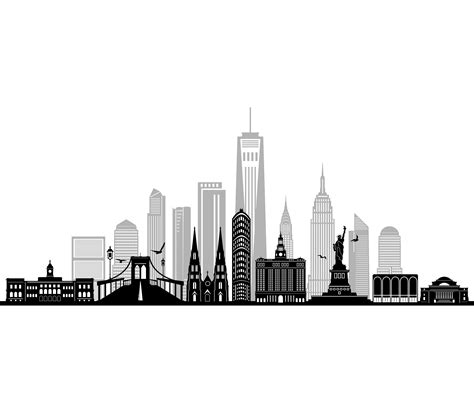 Drawing And Illustration Digital New York City Skyline Outline Silhouette