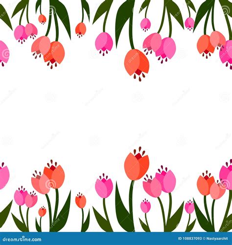 Spring Seamless Border Tulips Growing Stock Vector Illustration Of